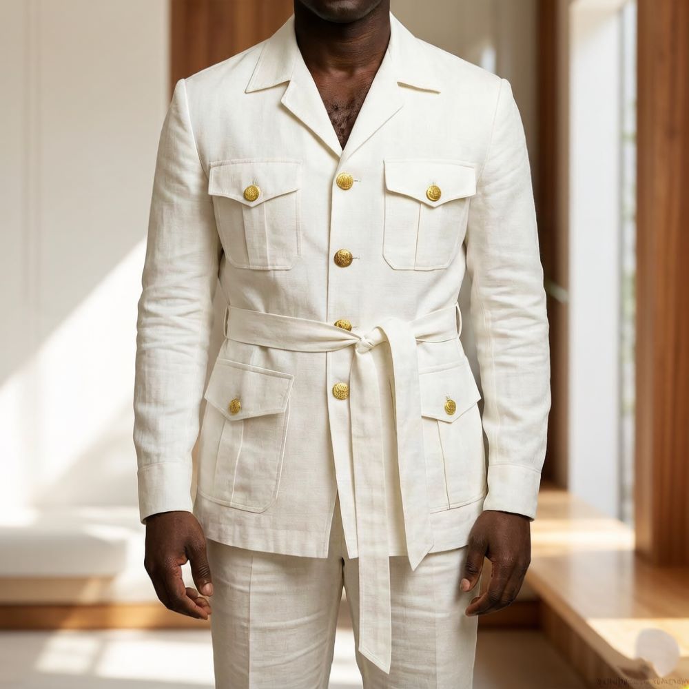 Mens Off White Linen Safari Su - Off White Belt 评论和价格